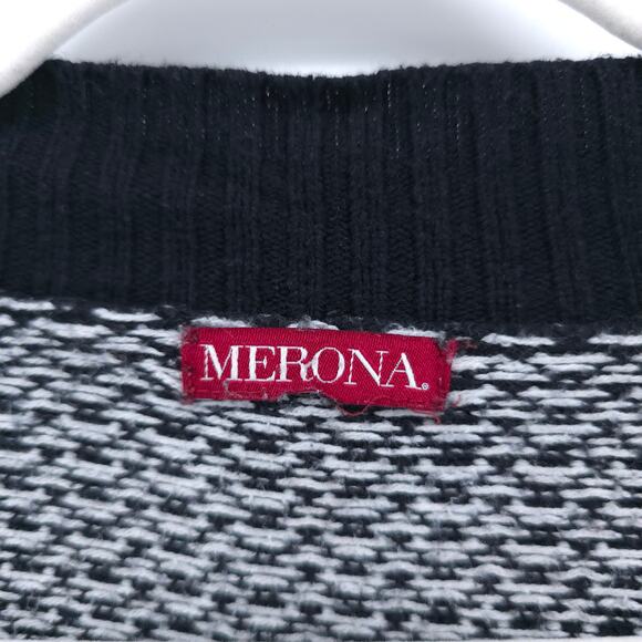 Merona Women Black/White Geometric Striped Open Front Black Hemline/CuffLine S - Picture 4 of 9